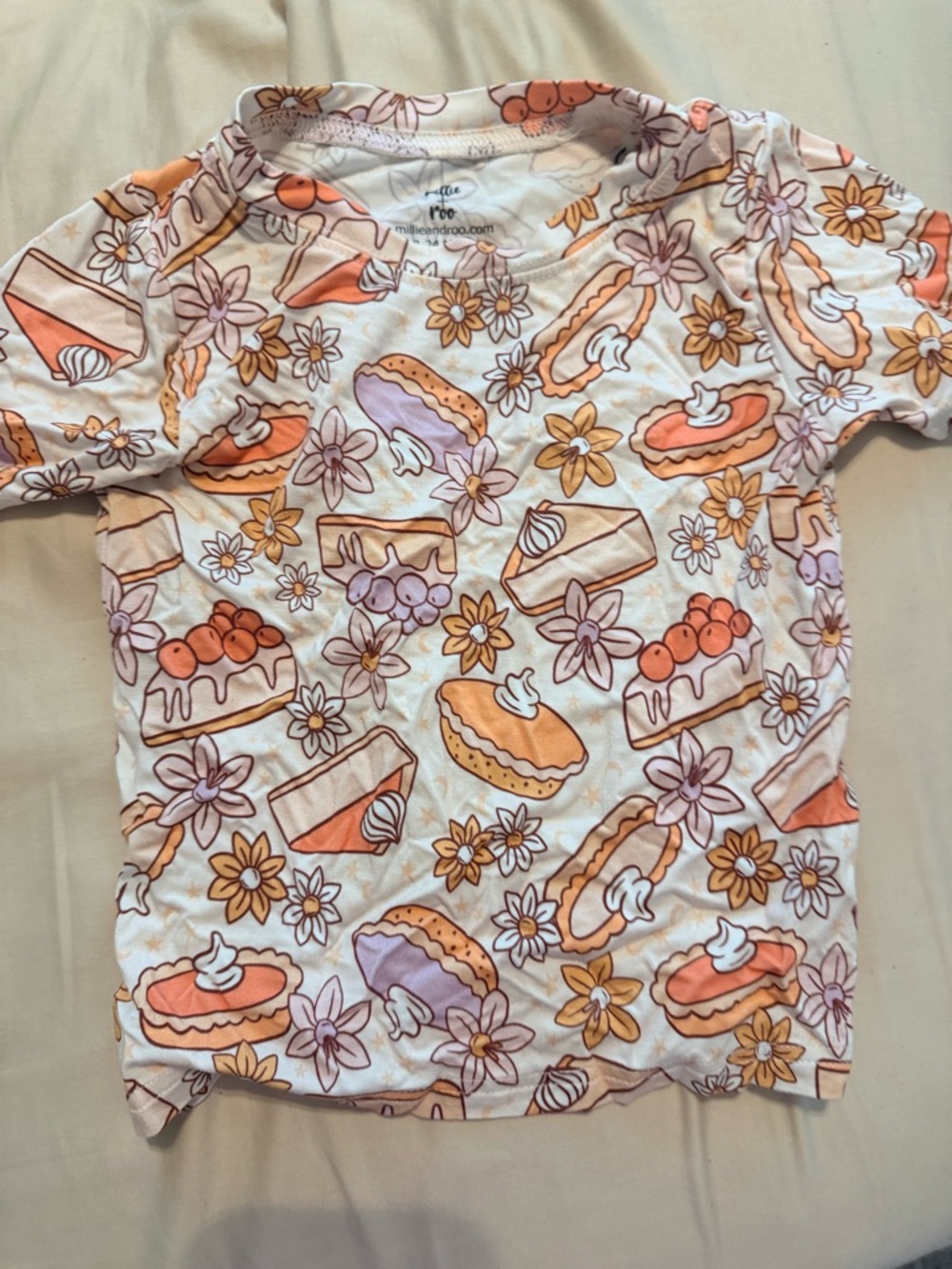 Kids Short Sleeve Dessert Print Tee - White with Peach & Lavender